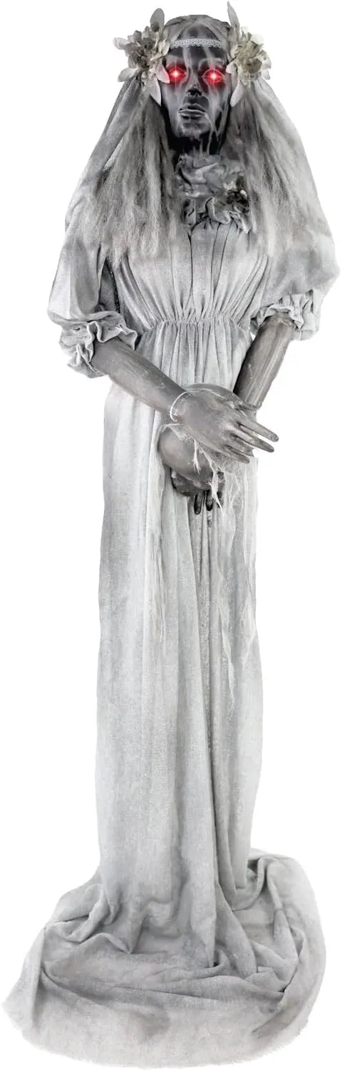 Haunted Hill Farm Life-Size Halloween Animatronic, Scary Talking Zombie Maid with Touch Activated Lights and Sounds, Battery Operated Indoor or Covered Outdoor Halloween Decorations for Home