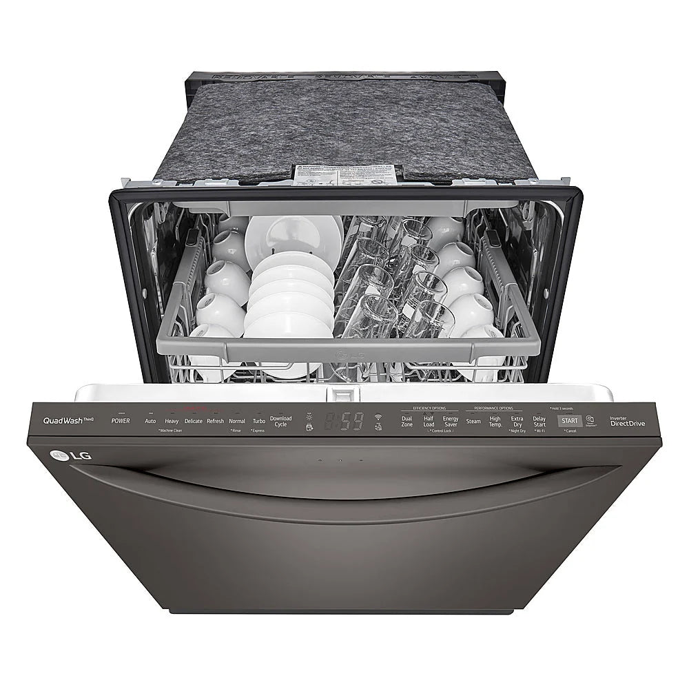 LG - 24 Top Control Smart Built-In Stainless Steel Tub Dishwasher with 3rd Rack, QuadWash and 46dba - Black stainless steel