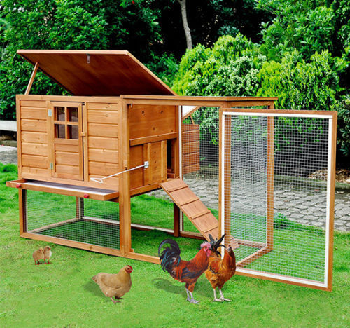 PawHut 64 Large Wooden Chicken Coop Kit With Outdoor Run And Nesting Box
