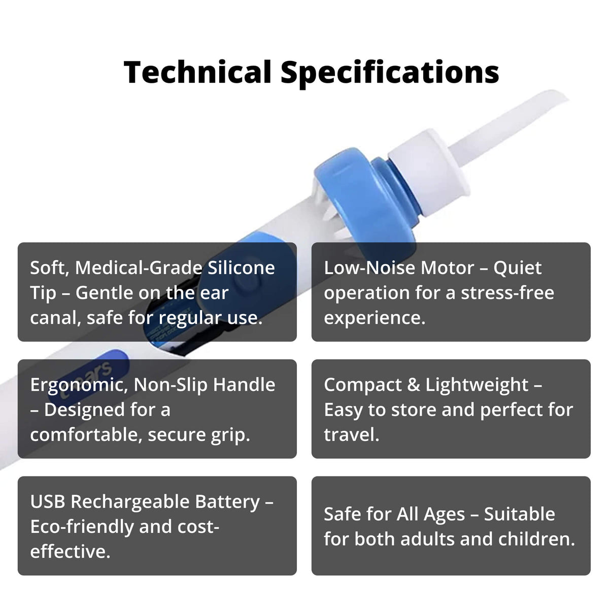 Electric Ear Wax Suction Tool with Medical Grade Silicone Tip and 60-Minute  Battery