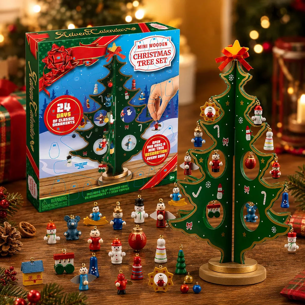 24-Piece Ornament Advent Calendar with Holiday Character Designs and Glitter Finishes