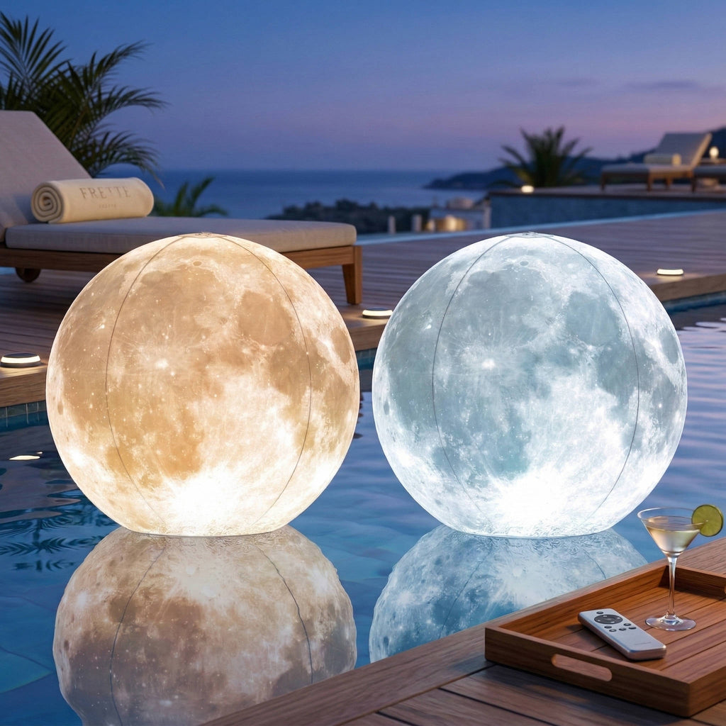 Full Moon Floating Pool Lights, Solar Powered, 14in Inflatable Light Up Pool Balls for Swimming Pool, Solar Pool Lights That Float