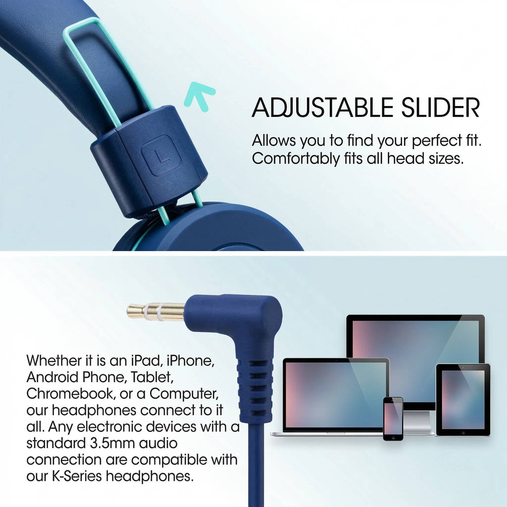 Foldable Kids On Ear Headphones for Children, Teens, Boys & Girls, Compatible with Smartphones, Tablets, School, Kindle & Airplane Travel