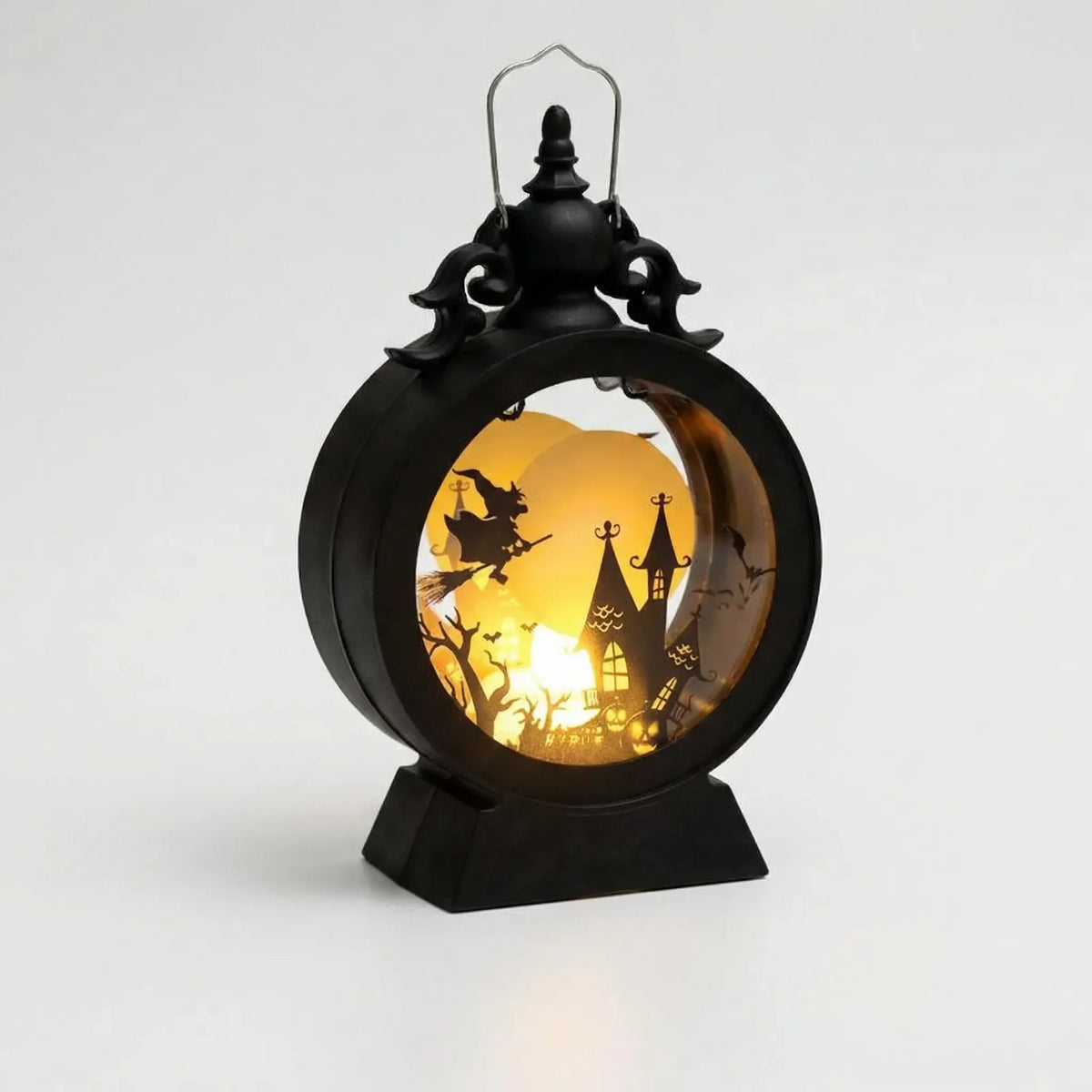 Halloween LED Lantern with Gothic Window and Silhouette Cutouts