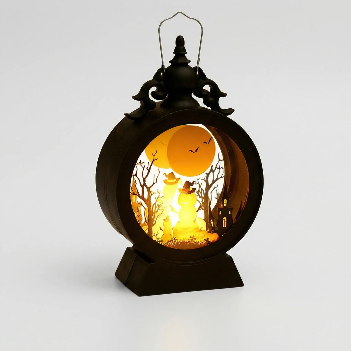 Halloween LED Lantern with Gothic Window and Silhouette Cutouts