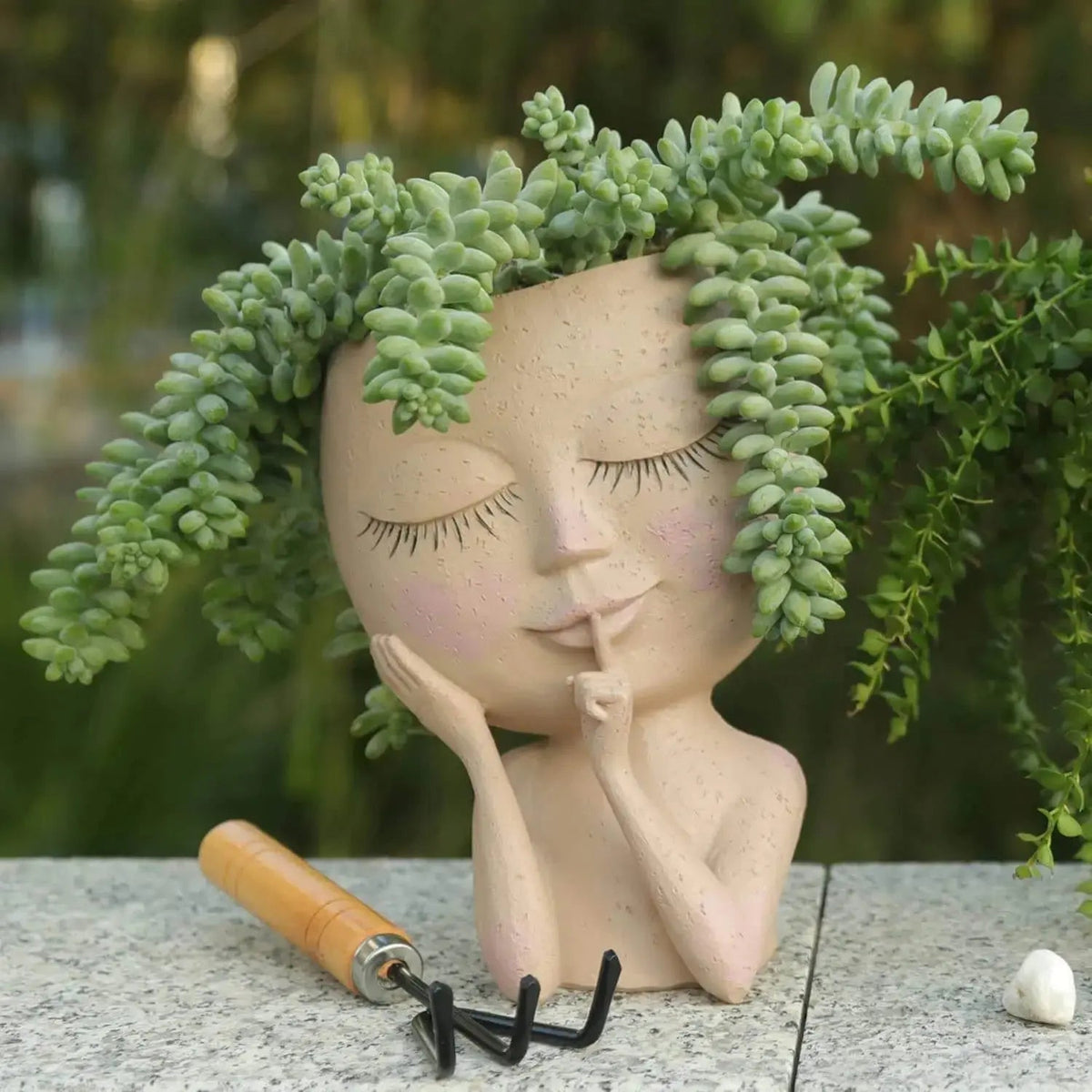 Ceramic Face Planter with Sculpted Design for Small Succulents and  Herbs