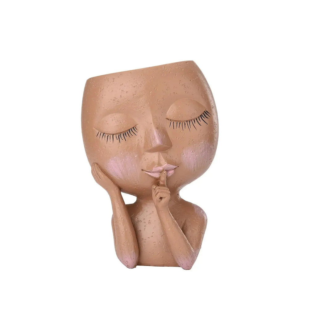 Ceramic Face Planter with Sculpted Design for Small Succulents and  Herbs