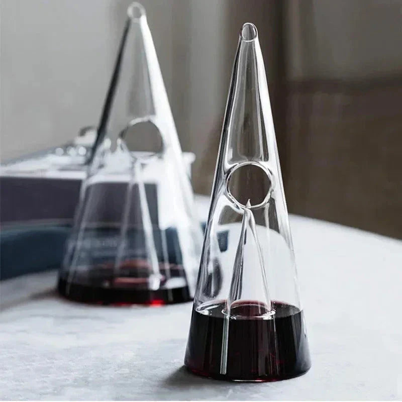Glass Wine Decanter with Pyramid Shape and Waterfall Spout,  25.3oz