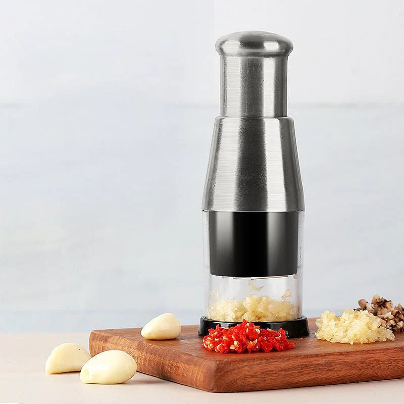 Garlic Chopper with Stainless Steel Blades and Ergonomic Grip, Enclosed  Chamber