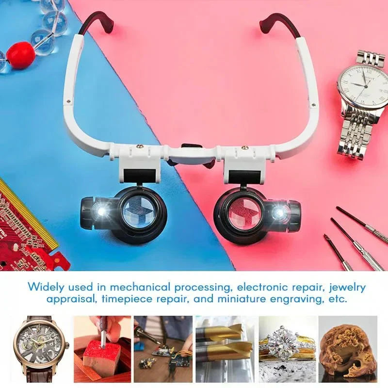 Hands-Free Magnifier Headset with Pivoting LED Lights and Three Interchangeable  Lenses