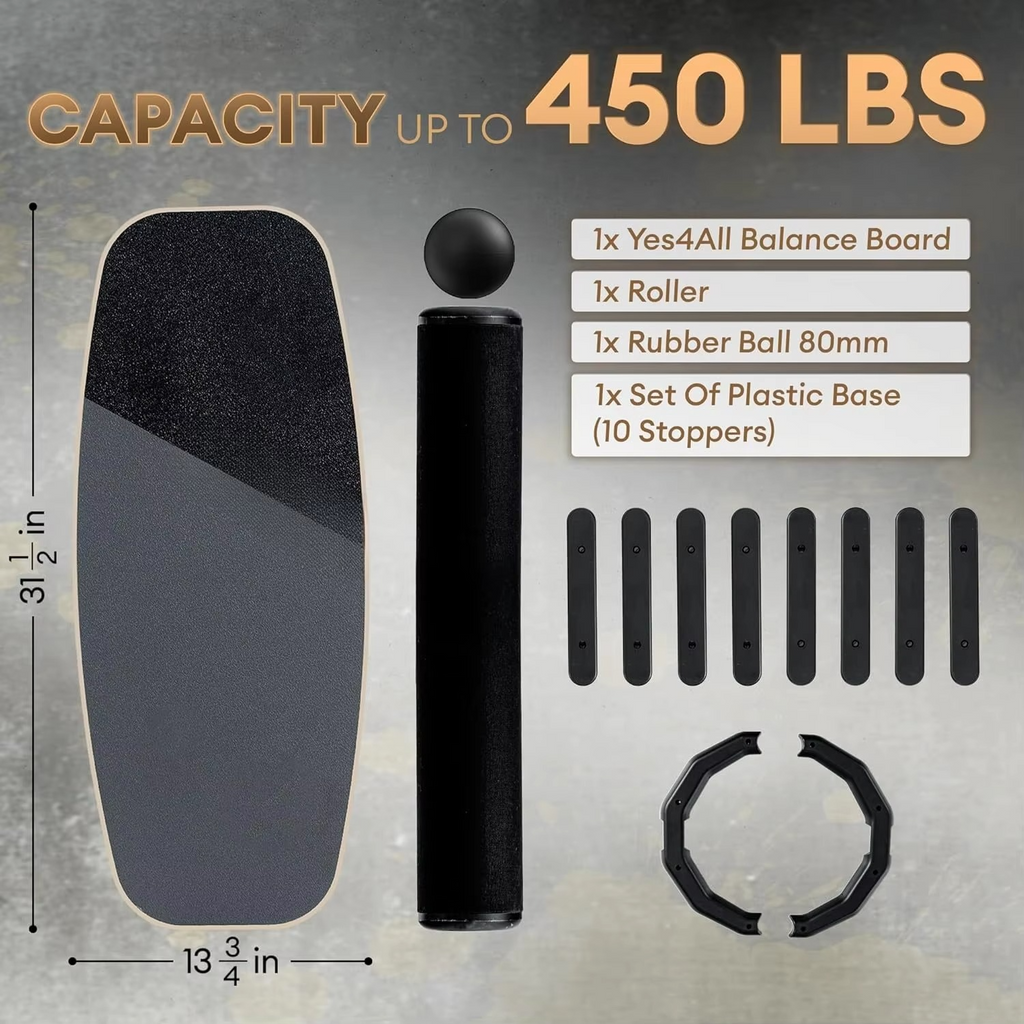 Balance Training Board with Roller and Ball Bases, 9 Adjustable Difficulty Levels