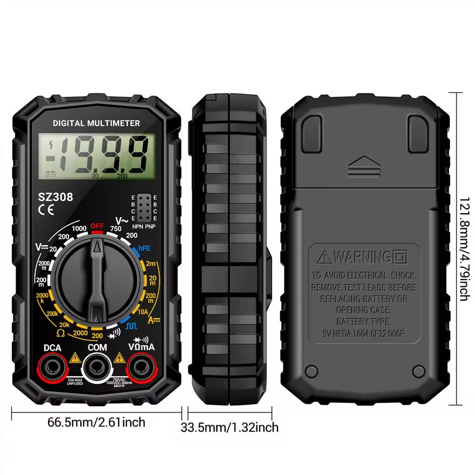 Digital Multimeter with Extended Probe Reach and Diode Testing for Electrical  Systems