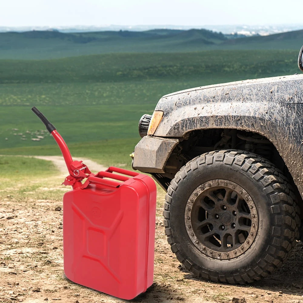 DreamBuck Jerry Cans for Gasoline, 20L 5 Gallon Metal Gas Can with Fuel Can and Spout System, US Standard Cold-Rolled Plate Petrol Diesel Can, Jerry Fuel Can, Gasoline Bucket with Oil Pipe, Red