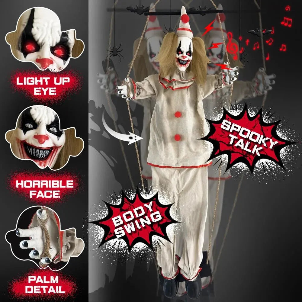 55 Halloween Animatronic Clown with Sound & Light-Up Eyes for Outdoor Decor