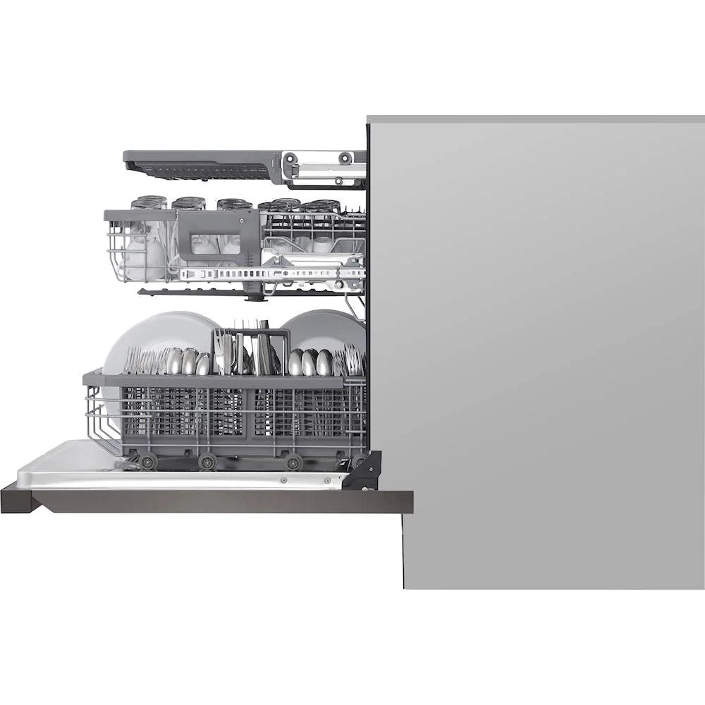 LG - 24 Top Control Built-In Smart WiFi-Enabled Dishwasher with Steam, 3rd Rack and Stainless Steel Tub - Black stainless steel
