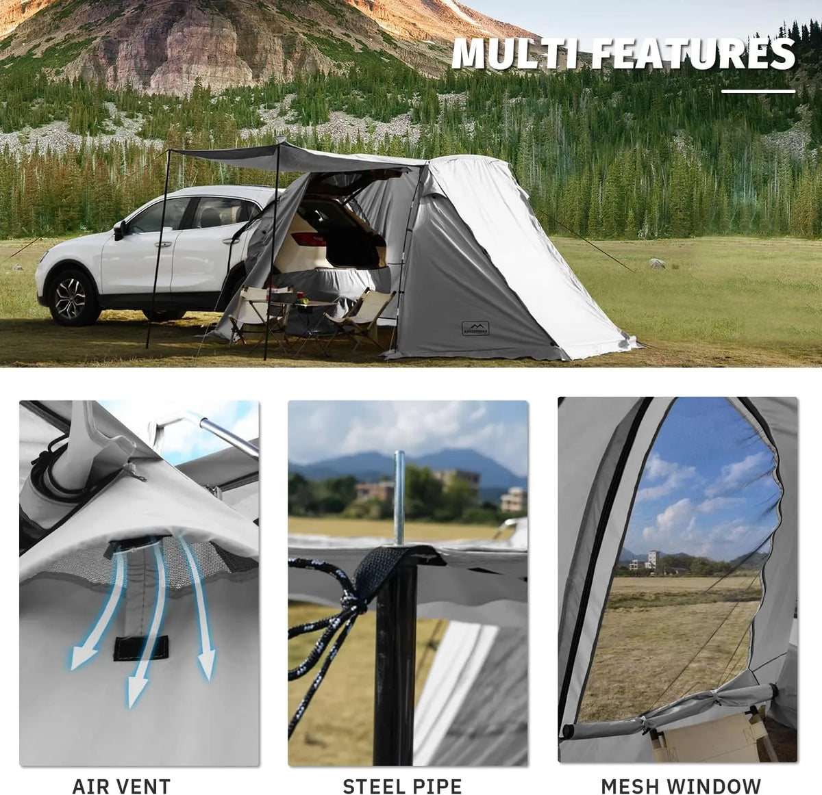 SUV Car Tent, Tailgate Shade Awning Tent for Camping, Vehicle Camping Tents Outdoor Travel (Gray)