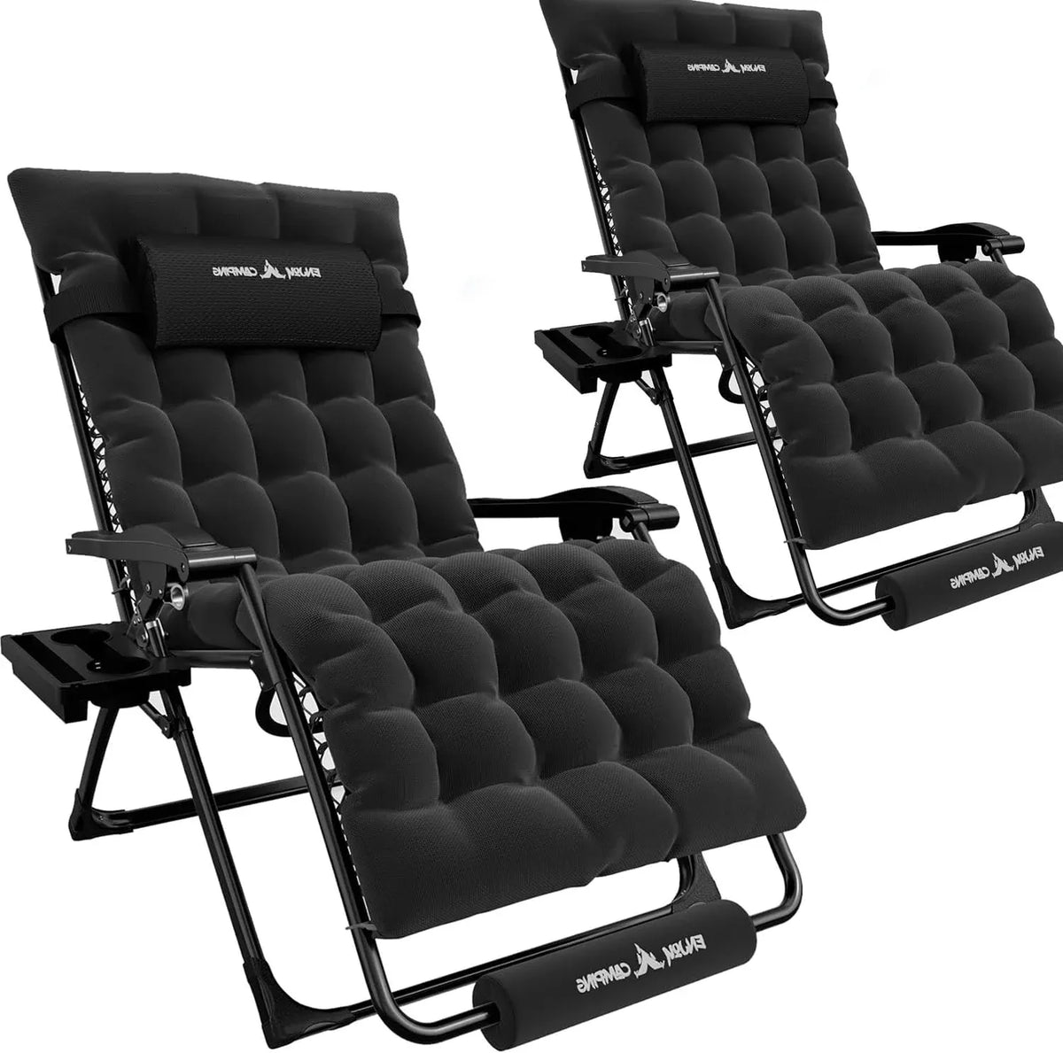 Amopatio Oversized Zero Gravity Chair with Cushion, XL Folding Outdoor Lounge Reclining Patio Chair with Tray/Footrest/Headrest for Camping Sunbathing Relaxing