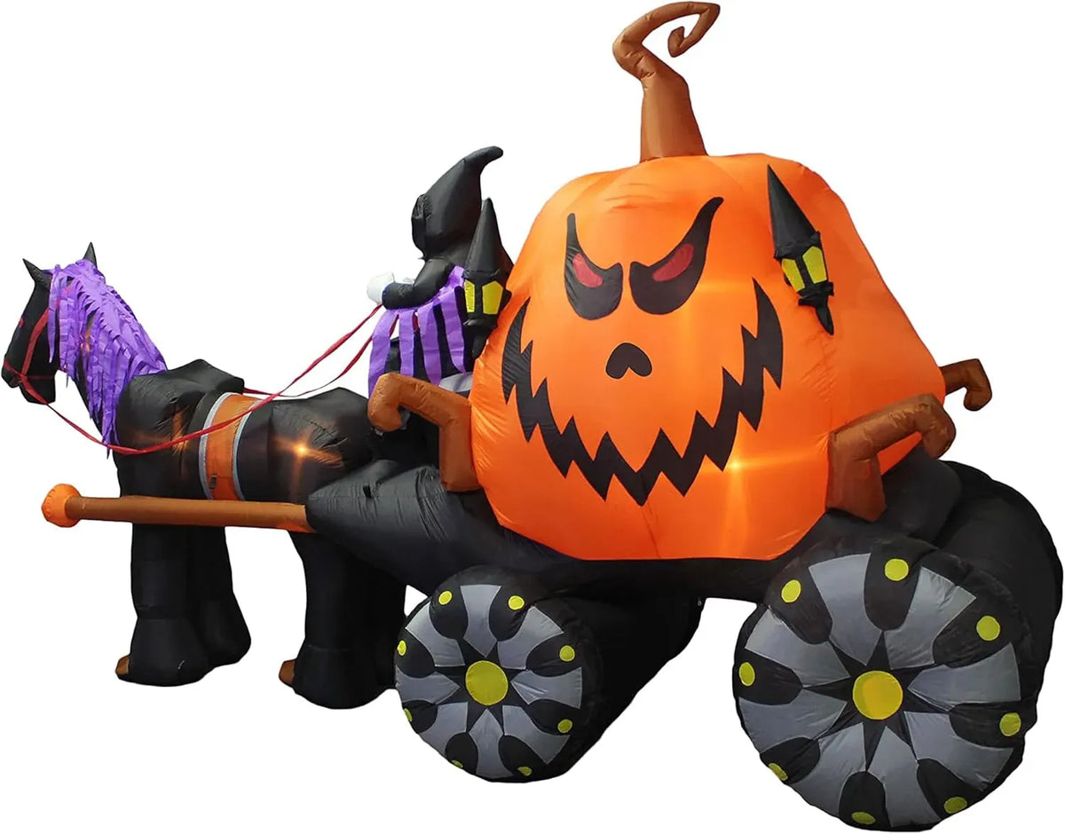 11.5 Foot Long Inflatable Grim Reaper Driving Pumpkin Carriage