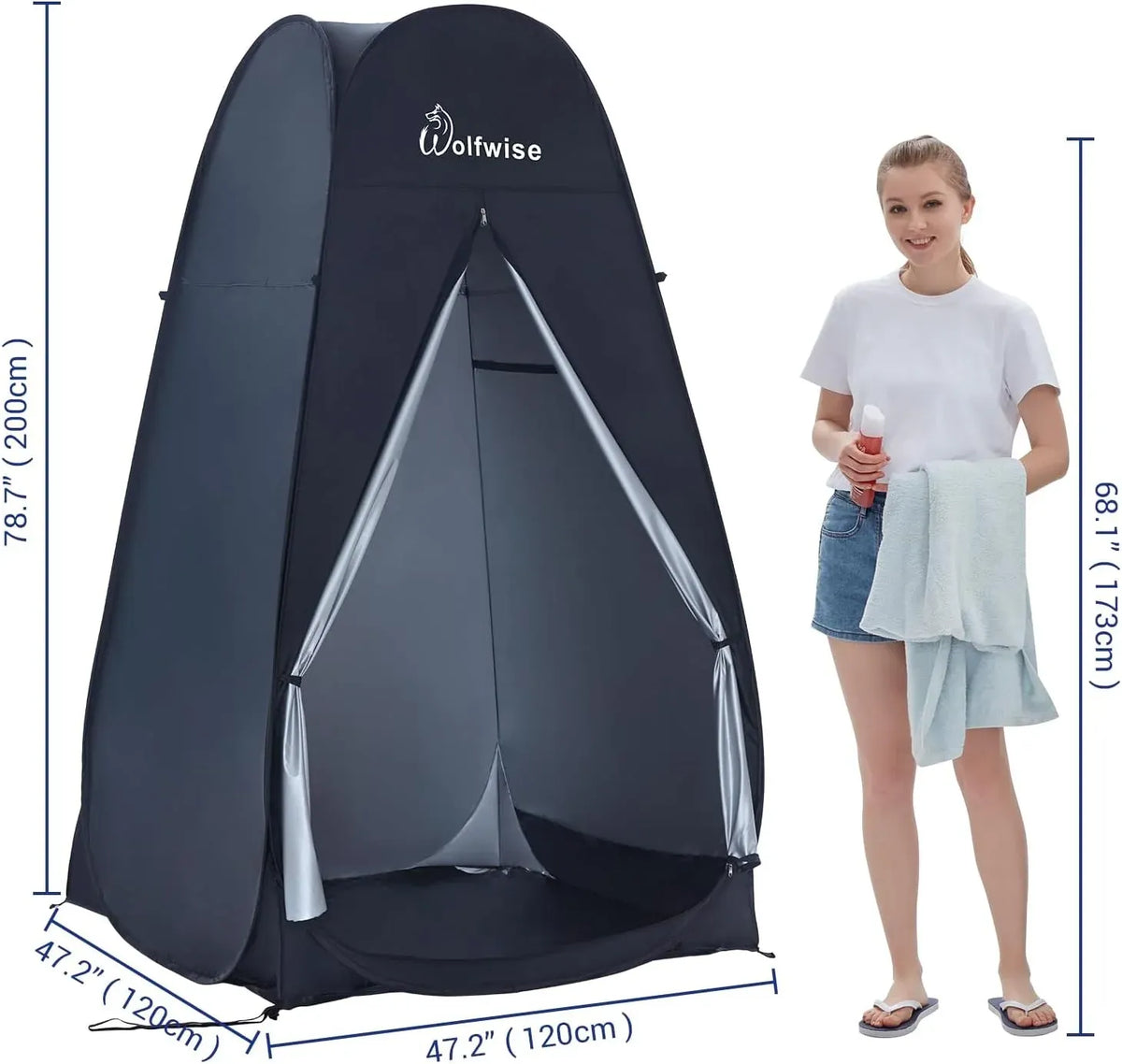 WolfWise 6.6FT Portable Pop Up Shower Privacy Tent Spacious Dressing Changing Room for Toilet Camping Biking Beach