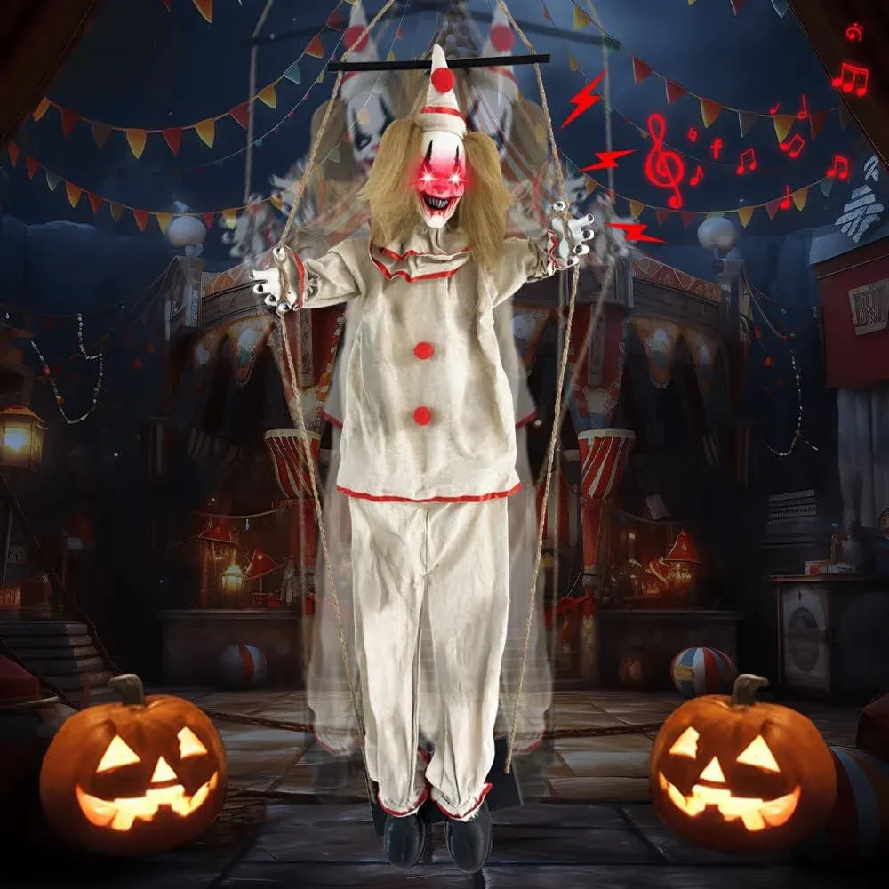 55 Halloween Animatronic Clown with Sound & Light-Up Eyes for Outdoor Decor