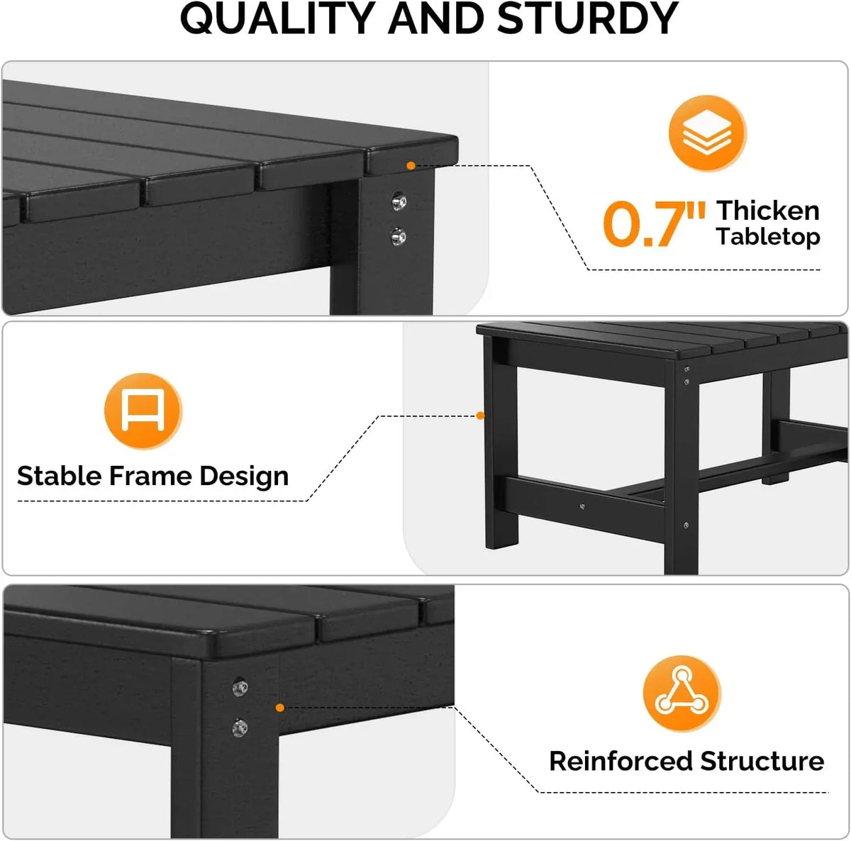 Outdoor Coffee Table, HDPE Patio Coffee Table for Outside, All-Weather Rectangle Coffee Table for Deck, Garden, Balcony, Porch, Indoor & Outdoor Use, Black