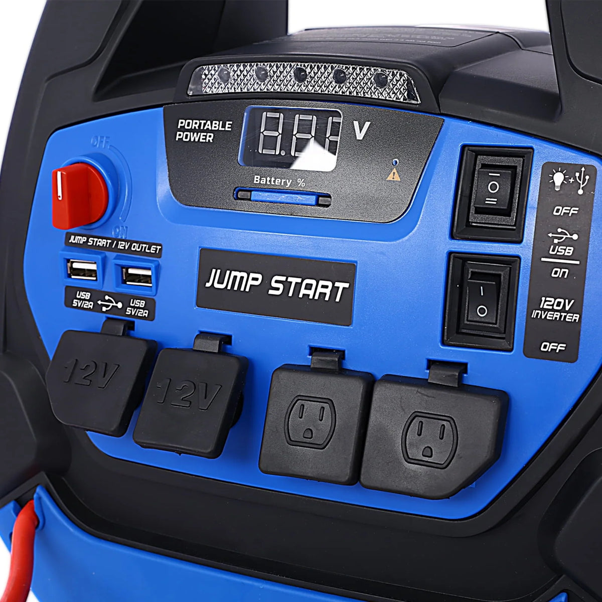 iRerts 1800 Peak Amp Jump Starter, Rechargeable Jump Starter for Gas Diesel Vehicles, Portable Power Station Powerhouse with Air Compressor, 2 DC Outlets, 2 AC Outlets, and 2 USB Ports