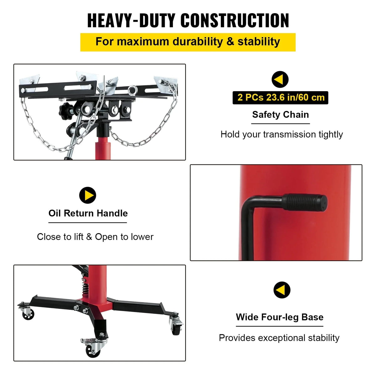BENTISM Transmission Jack 1100 lbs 2-Stage Hydraulic High Lift Vertical Telescopic,Red