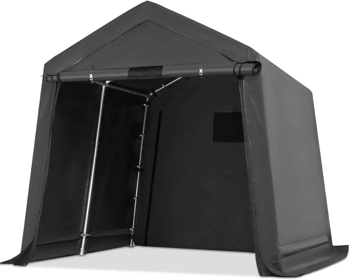 ADVANCE OUTDOOR 6x8 ft Outdoor Portable Storage Shelter Shed with 2 Roll up Zipper Doors & Vents Carport for Motorcycle Waterproof and UV Resistant Portable Garage Kit Tent, Gray