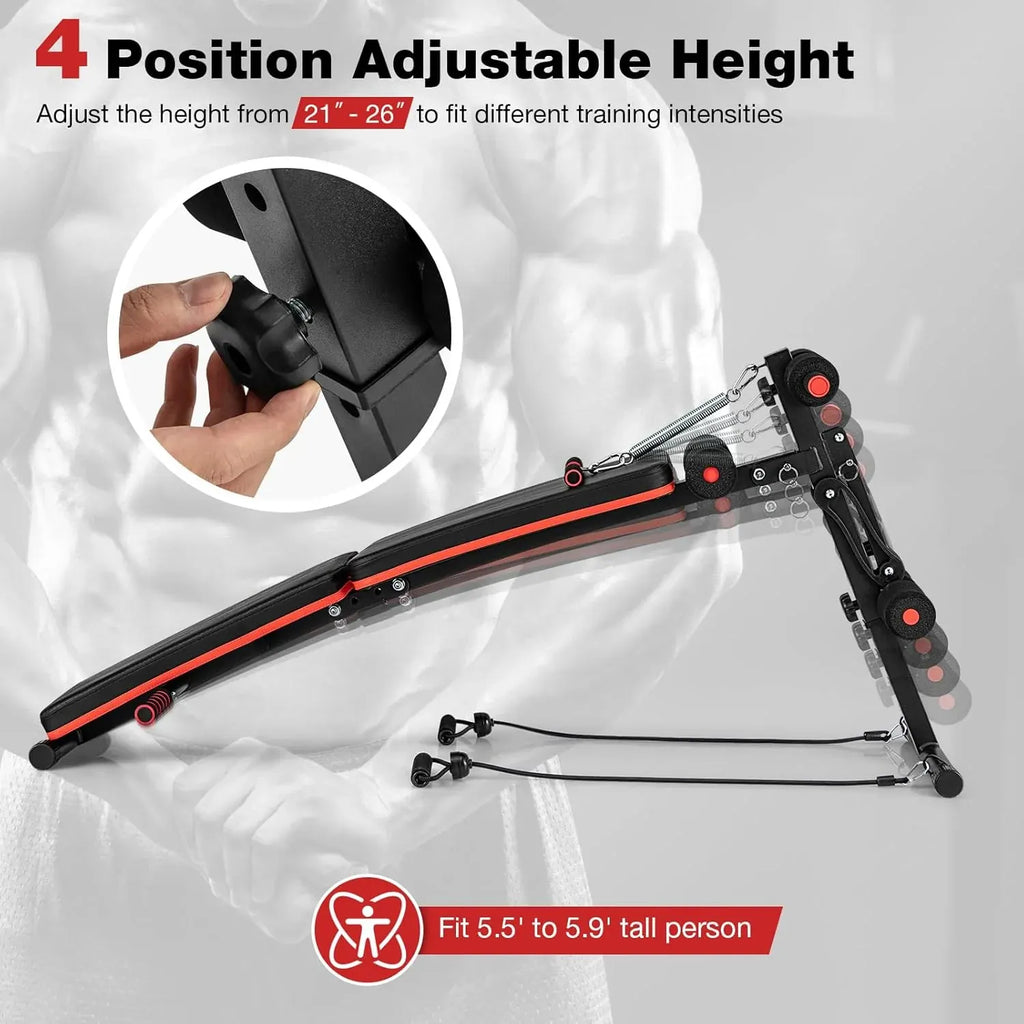 Goplus 7 in 1 Sit up Bench, Foldable Workout Bench w/4 Position Adjustable Height, Multi-Layer Structure Cushion & 2 Elastic Ropes, Workout Equipment for Home Gym Fitness, 330 LBS