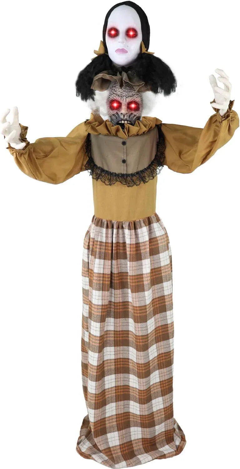 Haunted Hill Farm Life-Size Halloween Animatronic, Scary Talking Zombie Maid with Touch Activated Lights and Sounds, Battery Operated Indoor or Covered Outdoor Halloween Decorations for Home