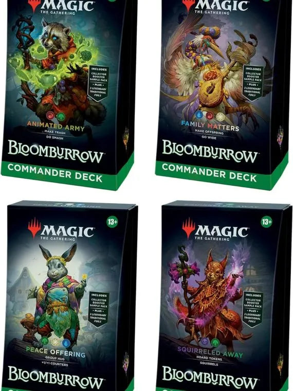 Magic: The Gathering Bloomburrow Commander Deck Bundle – Includes All 4 Decks (Animated Army  Family Matters  Peace Offering  and Squirreled Away)