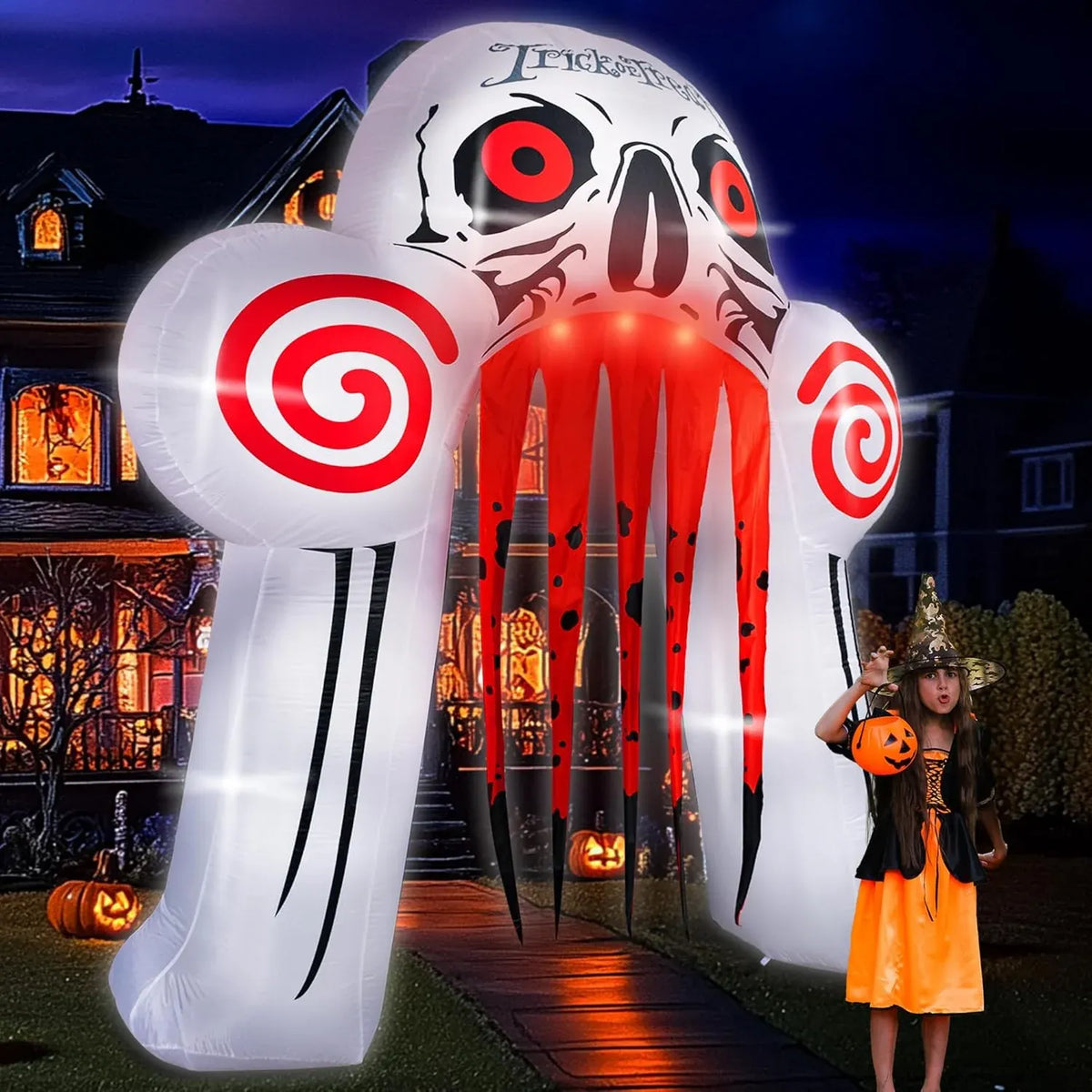 Halloween Inflatables10FT Castle Haunted House Arch Archway with Ghost Tombstone Removable Air Blower Bright LED Light - Cute Hoiday Outdoor Yard Lawn Garden Party Decorations