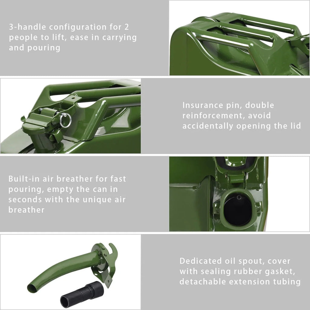 Gymax Green 5 Gallon 20L Jerry Fuel Can Steel Gas Container Emergency Backup w/ Spout