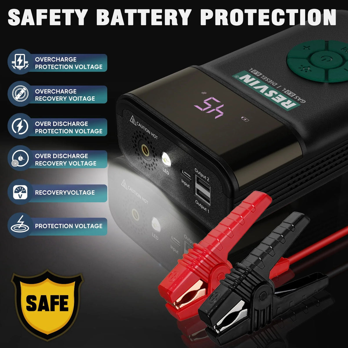 RESVIN Jump Starter with Air Compressor, 1500A 13500mAh Battery Starter with 120PSI Digital Tire Inflator, 12V Lithium Battery Pack for Vehicles, Car Battery Booster for 8.0L Gas or 6.0L Engines