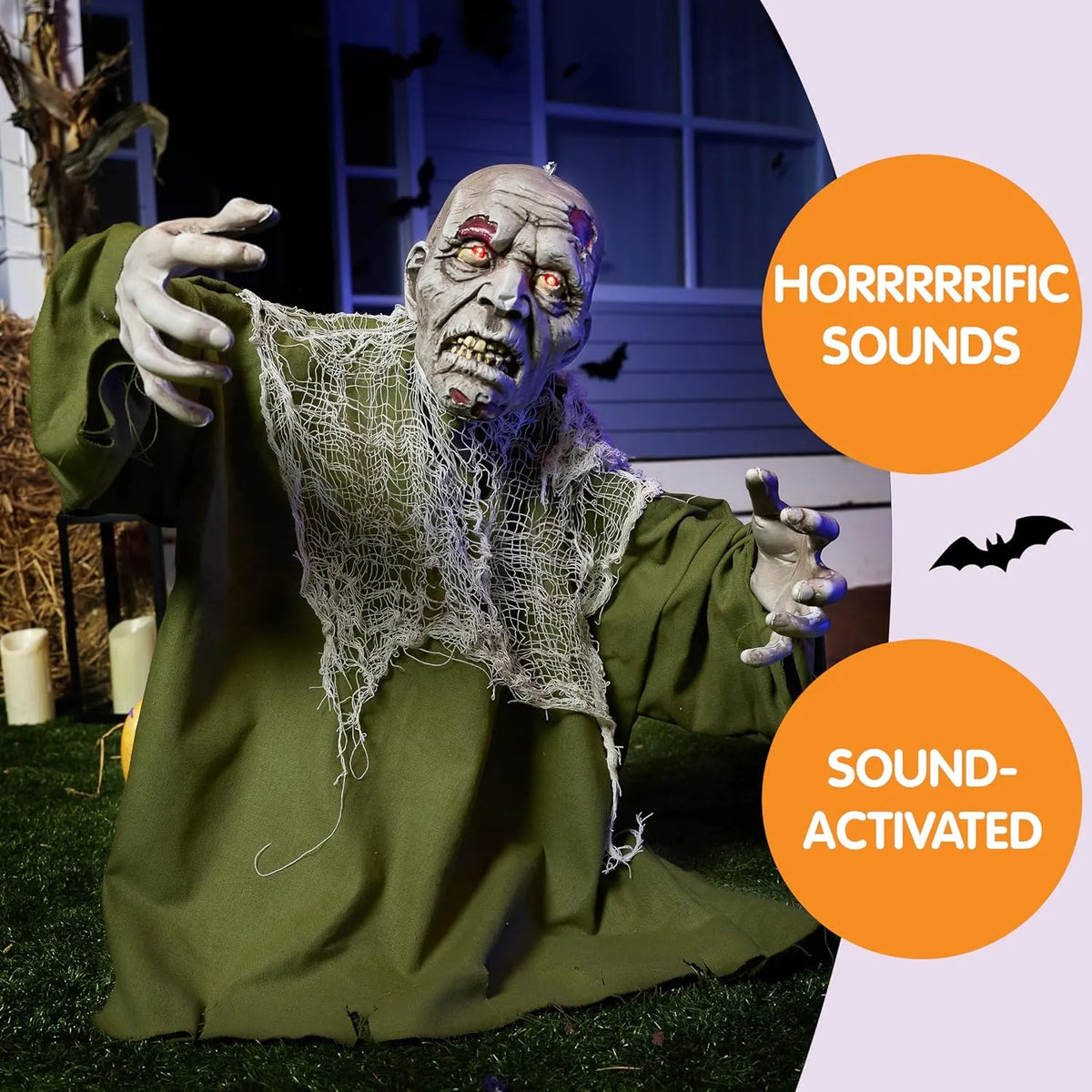 Halloween Animated Zombie Groundbreaker Outdoor Decor with Light Up Eyes Creepy Animatronic Decorations with Movable Arms for Halloween Party Prop and Lawn Patio Yard Outside Decorations