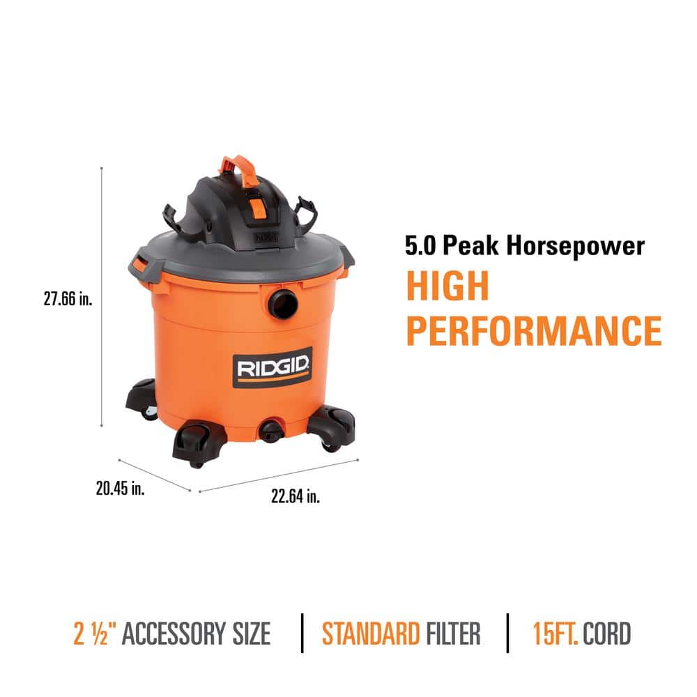 16 Gallon 5.0 Peak HP NXT Wet/Dry Shop Vacuum with Filter, Locking Hose and Accessories HD1640