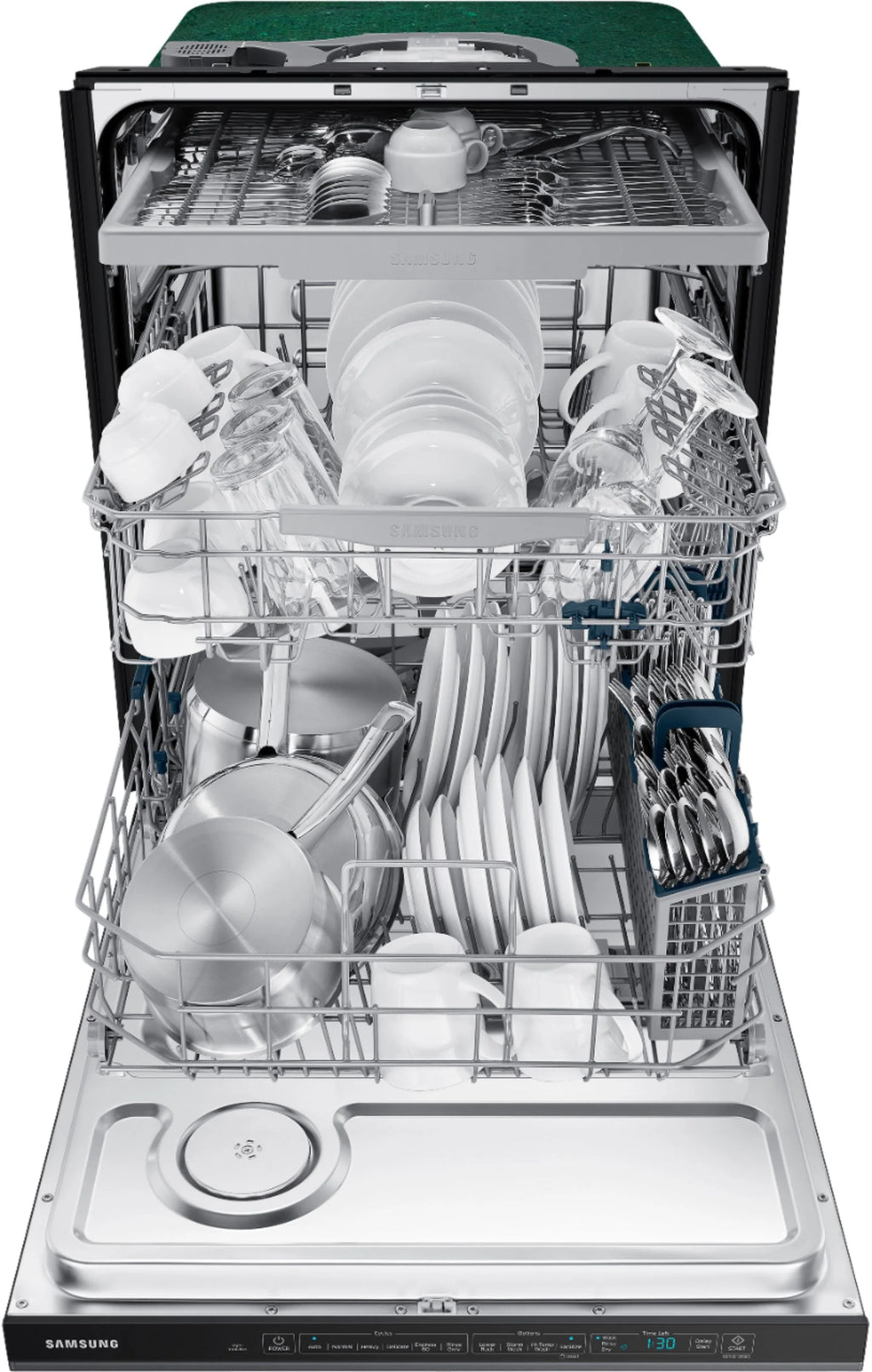 Samsung - StormWash 24 Top Control Built-In Dishwasher with AutoRelease Dry, 3rd Rack, 48 dBA - Black stainless steel