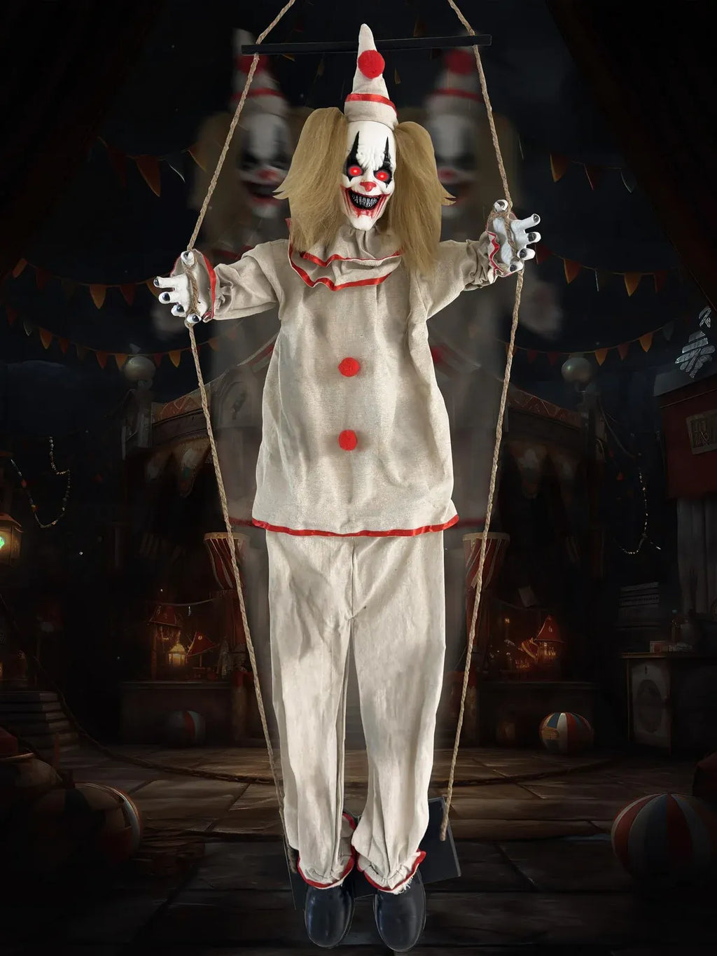55 Halloween Animatronic Clown with Sound & Light-Up Eyes for Outdoor Decor