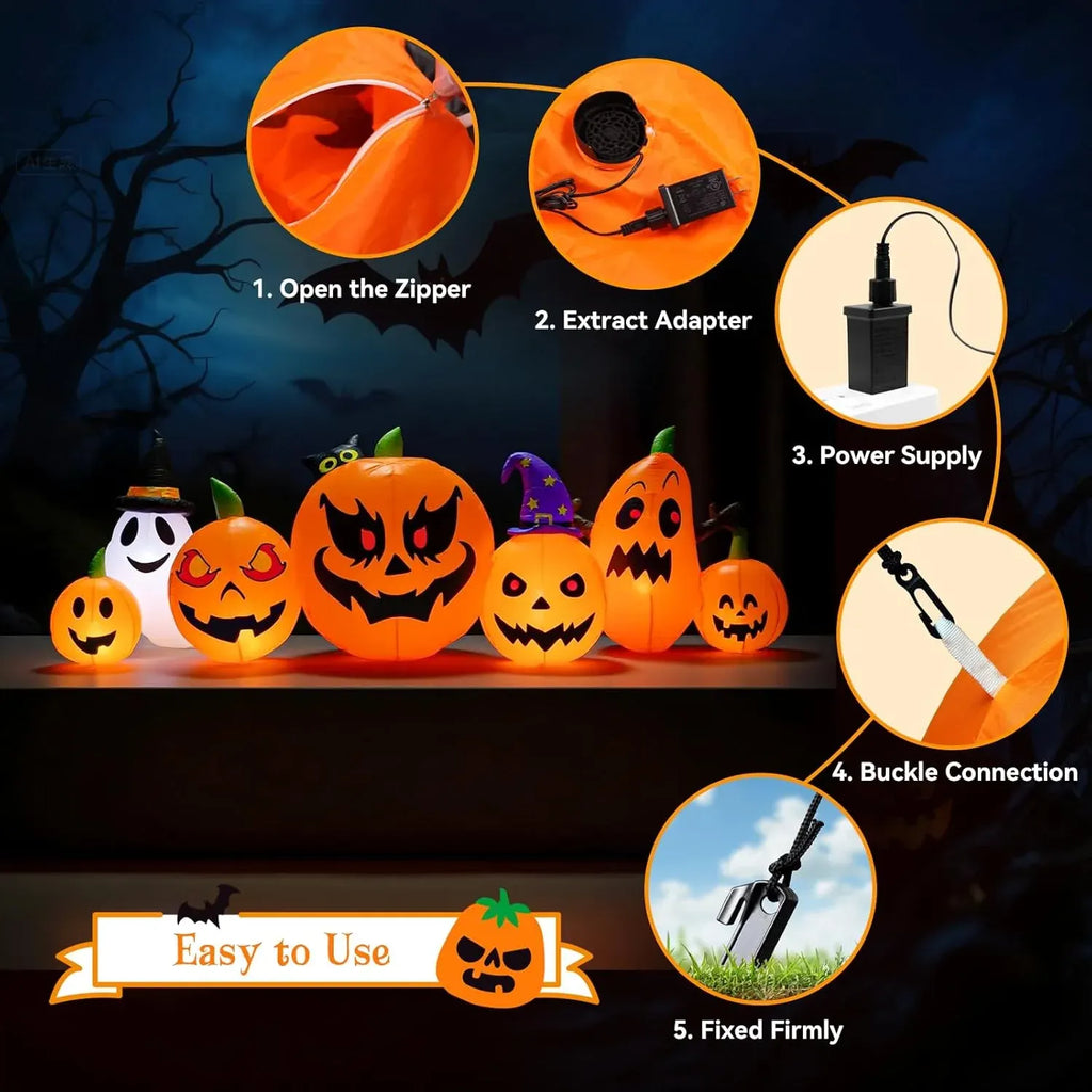 9 FT Halloween Inflatables Pumpkin Outdoor Decorations with Cute Chost Cat and Witch Hat Built-in LEDs Blow Up Pumpkin for Party Yard Lawn Garden Outside Decor