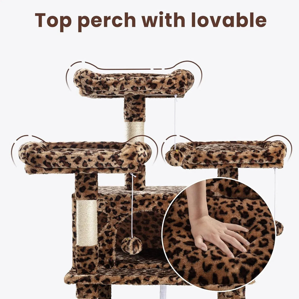 68 Inches Multi-Level Large Cat Tree for Large Kitties/Big Cat Tower with Condo/Cozy Plush âPussycat Perches/Sisal Scratching Posts and Hammocks/Activity Center/Leopard Print