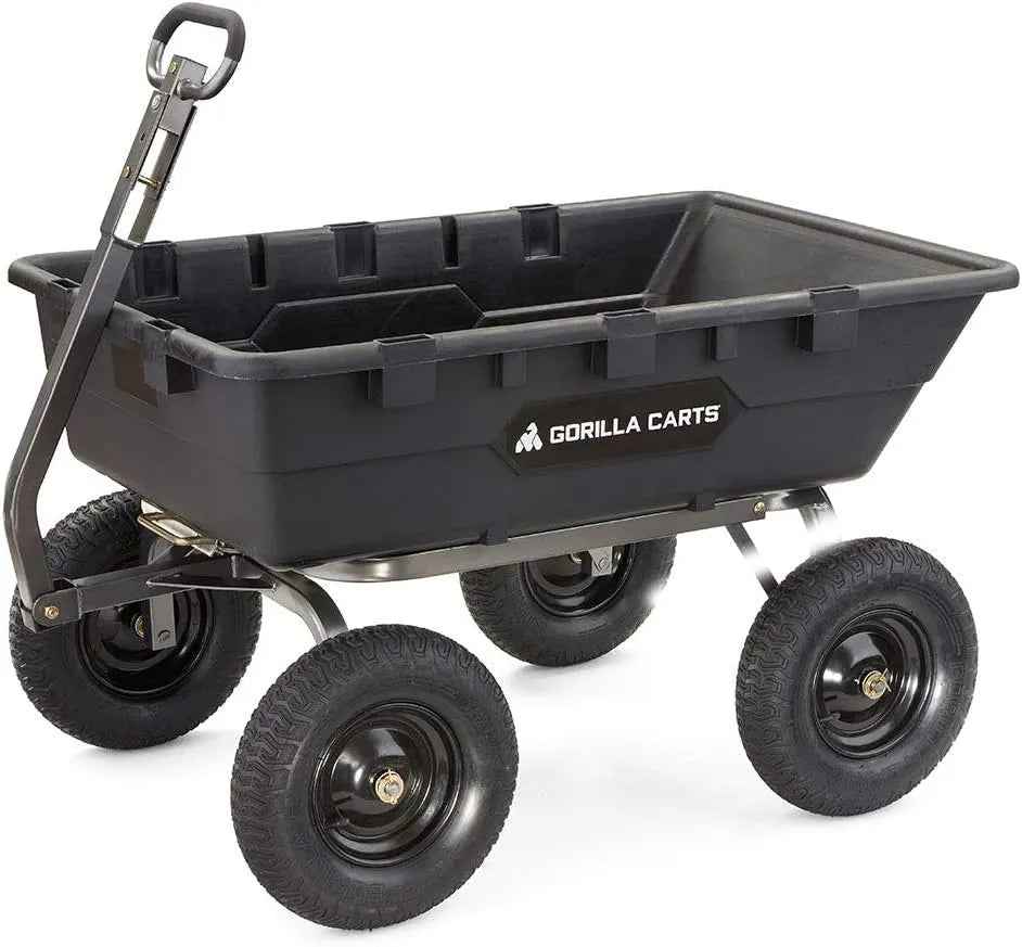 Gorilla Carts Poly Garden Dump Cart, 4 Cu Ft Tub, 600 lb Haul Capacity, Green – Heavy-Duty Utility Wagon with Quick-Release Dumping & Pneumatic Tires for Yard, Landscaping and Gardening