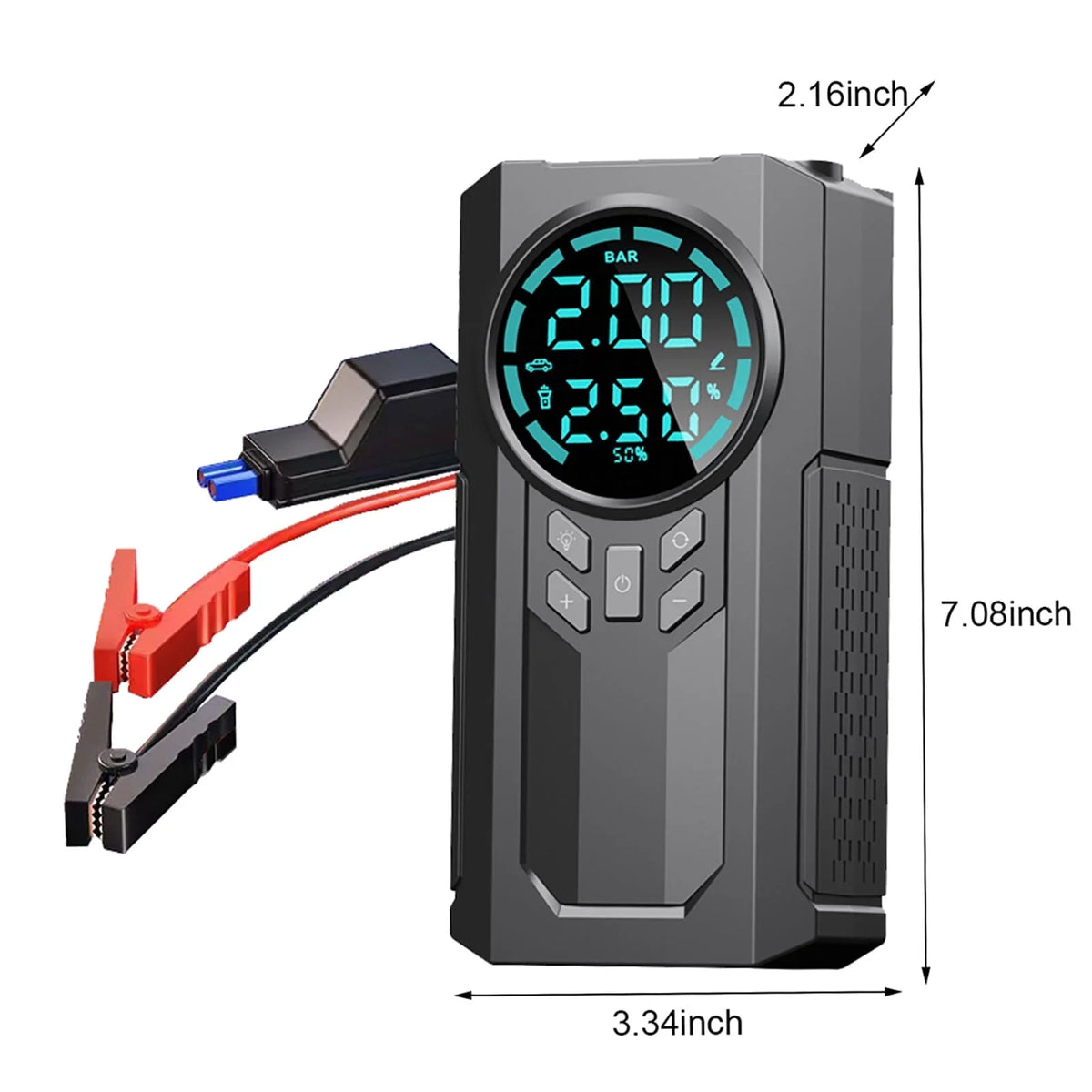 Ckraxd Car Inflator Battery Jump 2-in-1 1000A Emergency Start Power Supply 12V Battery Pack Battery Booster Jump Box Portable Charger Jumper Cables LED Display Screen