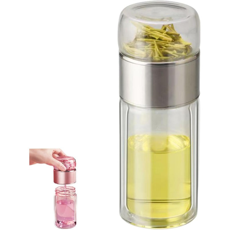 Glass Tea Infuser Bottle with Tilt Separation Filter and Double Wall  Insulation