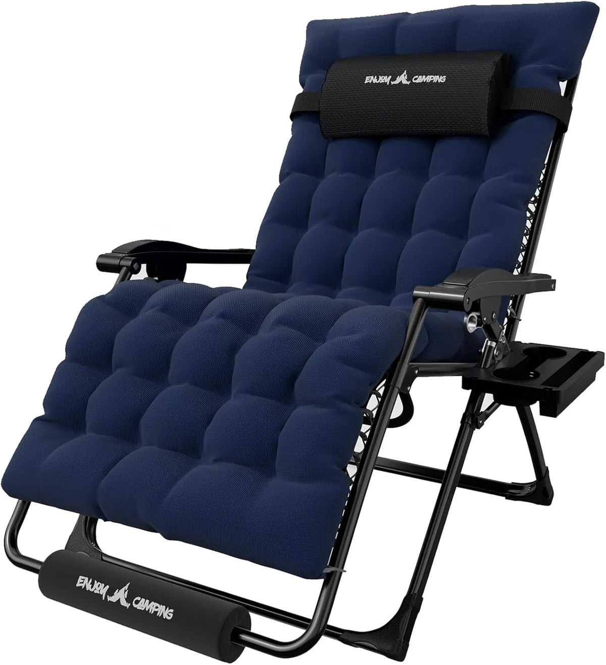 Amopatio Oversized Zero Gravity Chair with Cushion, XL Folding Outdoor Lounge Reclining Patio Chair with Tray/Footrest/Headrest for Camping Sunbathing Relaxing