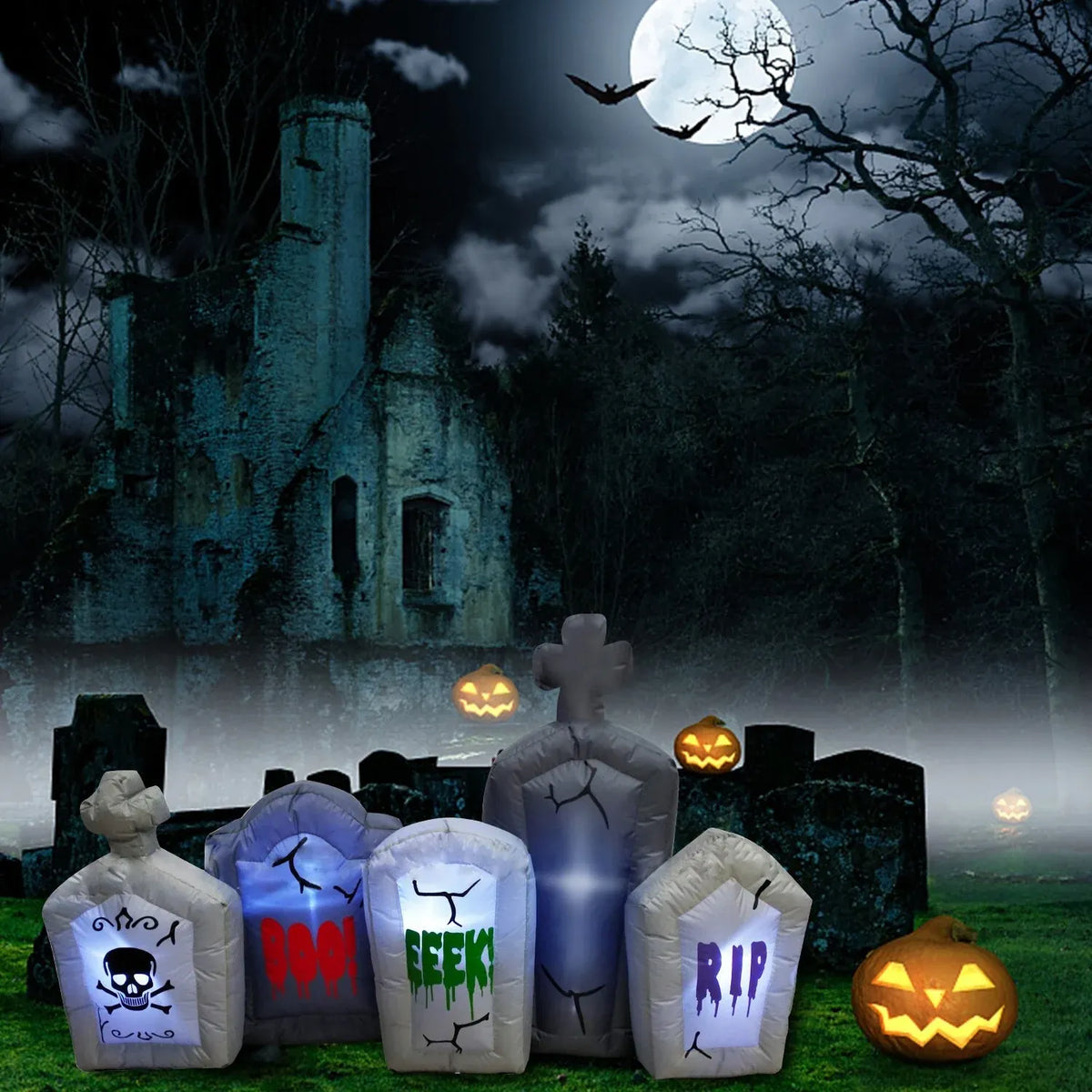 6FT Halloween Inflatable Tombstone LED Blow Up Tombstone Outdoor Scary Decor