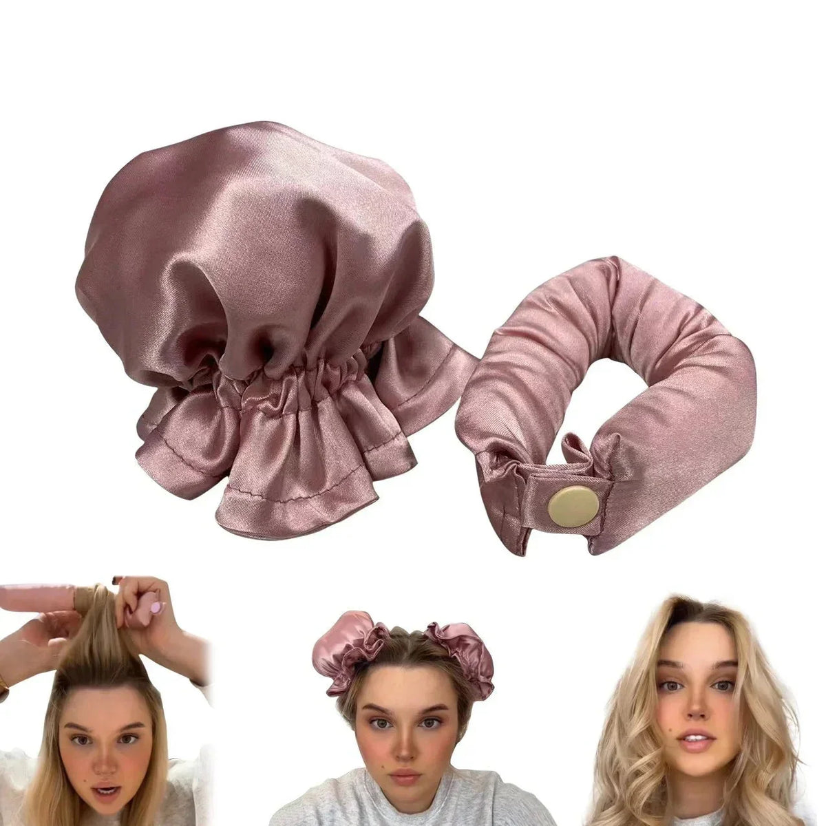 Heatless Hair Rollers with Satin Covers and Adjustable Buckles