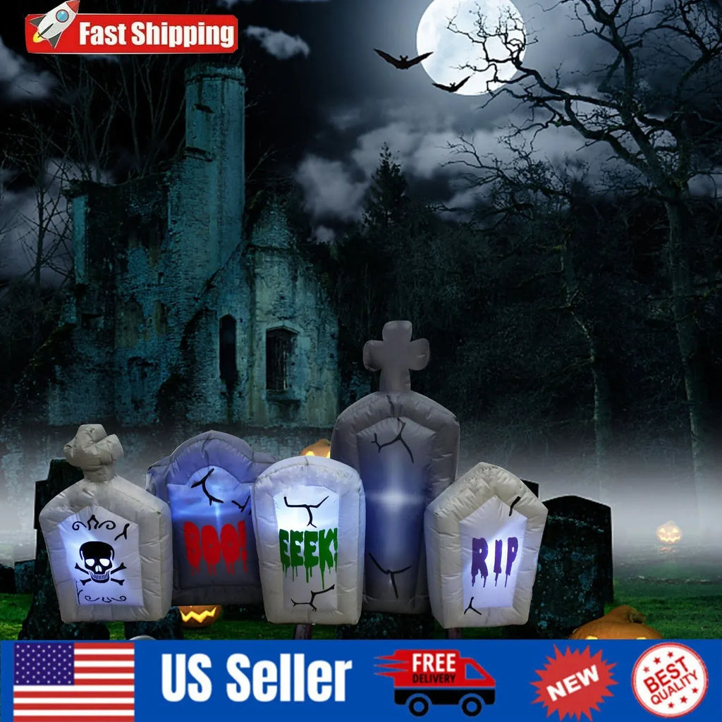 6FT Halloween Inflatable Tombstone LED Blow Up Tombstone Outdoor Scary Decor