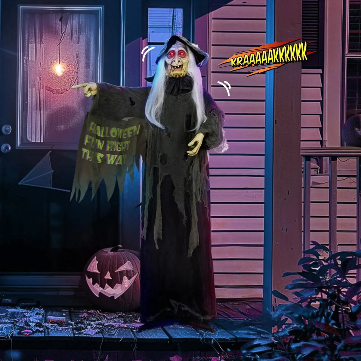 Yescom Scary Animated Pumpkin Halloween Decor 7 Ft with Motion & Sound Activated AC 100V-240V for Party Decoration
