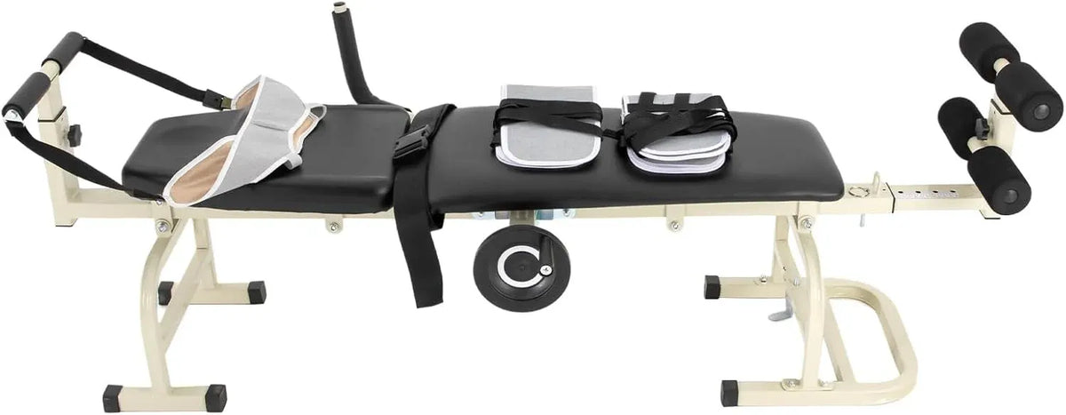 Lumbar Traction Bed, Folding Massage Bed, Back Stretcher Traction Spinal Decompression Devices Therapy Massage Table for Cervical Spine Body Stretching