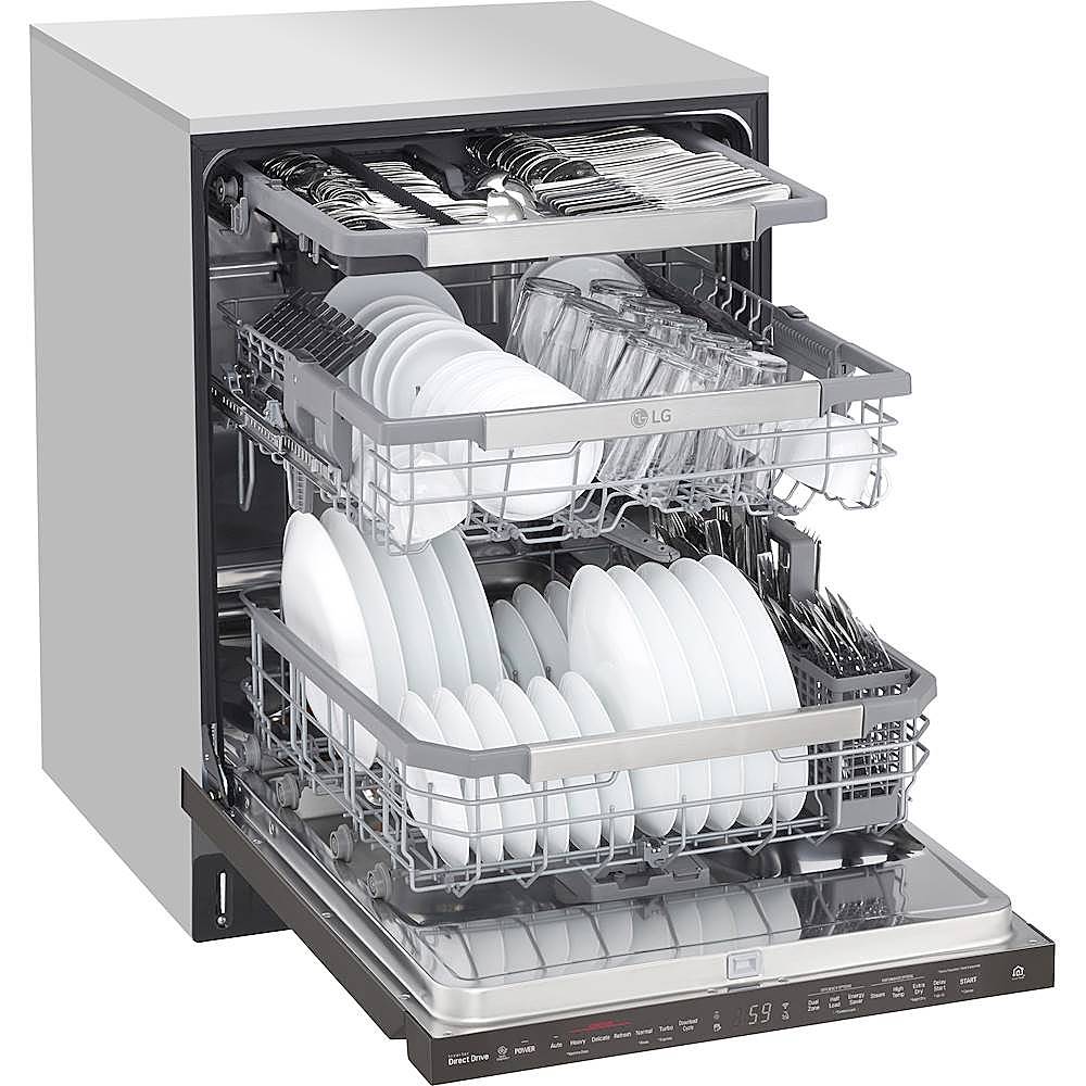 LG - 24 Top Control Built-In Smart WiFi-Enabled Dishwasher with Steam, 3rd Rack and Stainless Steel Tub - Black stainless steel